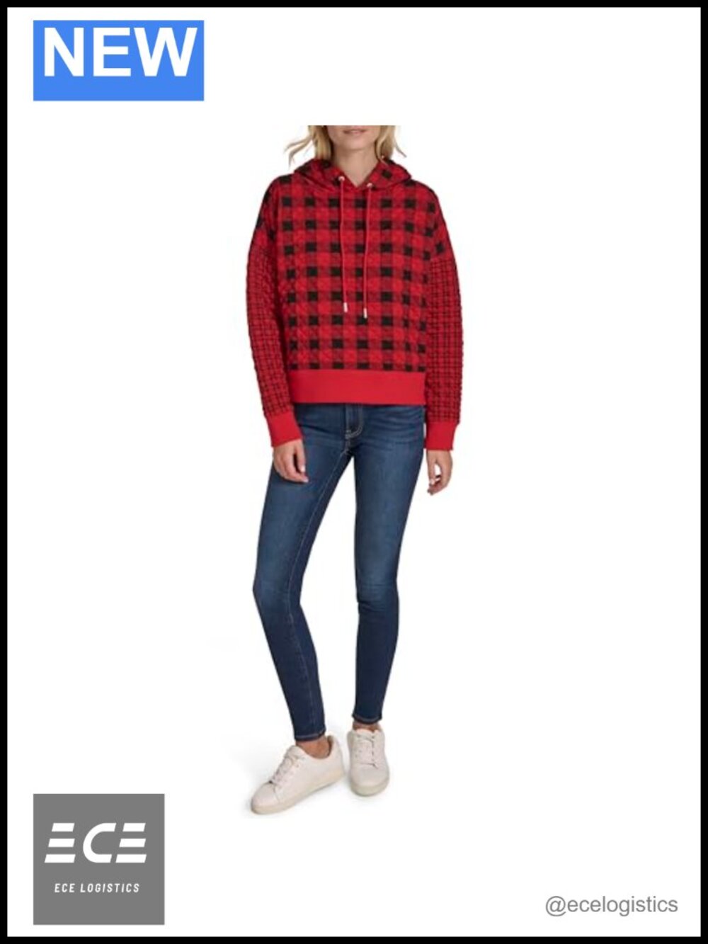 Quilted Plaid Long Sleeve Hoodie Pullover Sweatshirt